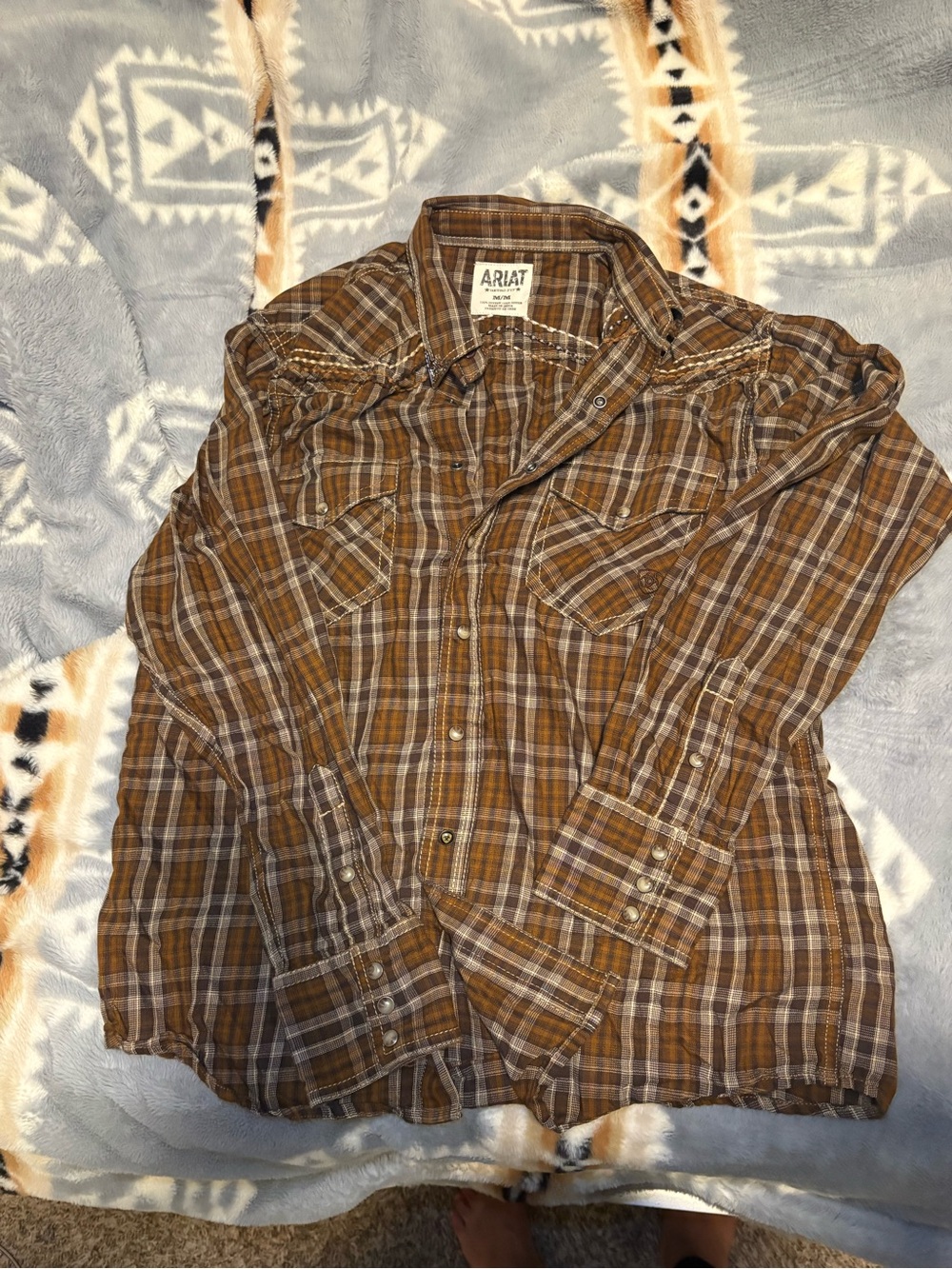 Ariat Men's Brown and Gray Plaid Western Button-Down Shirt